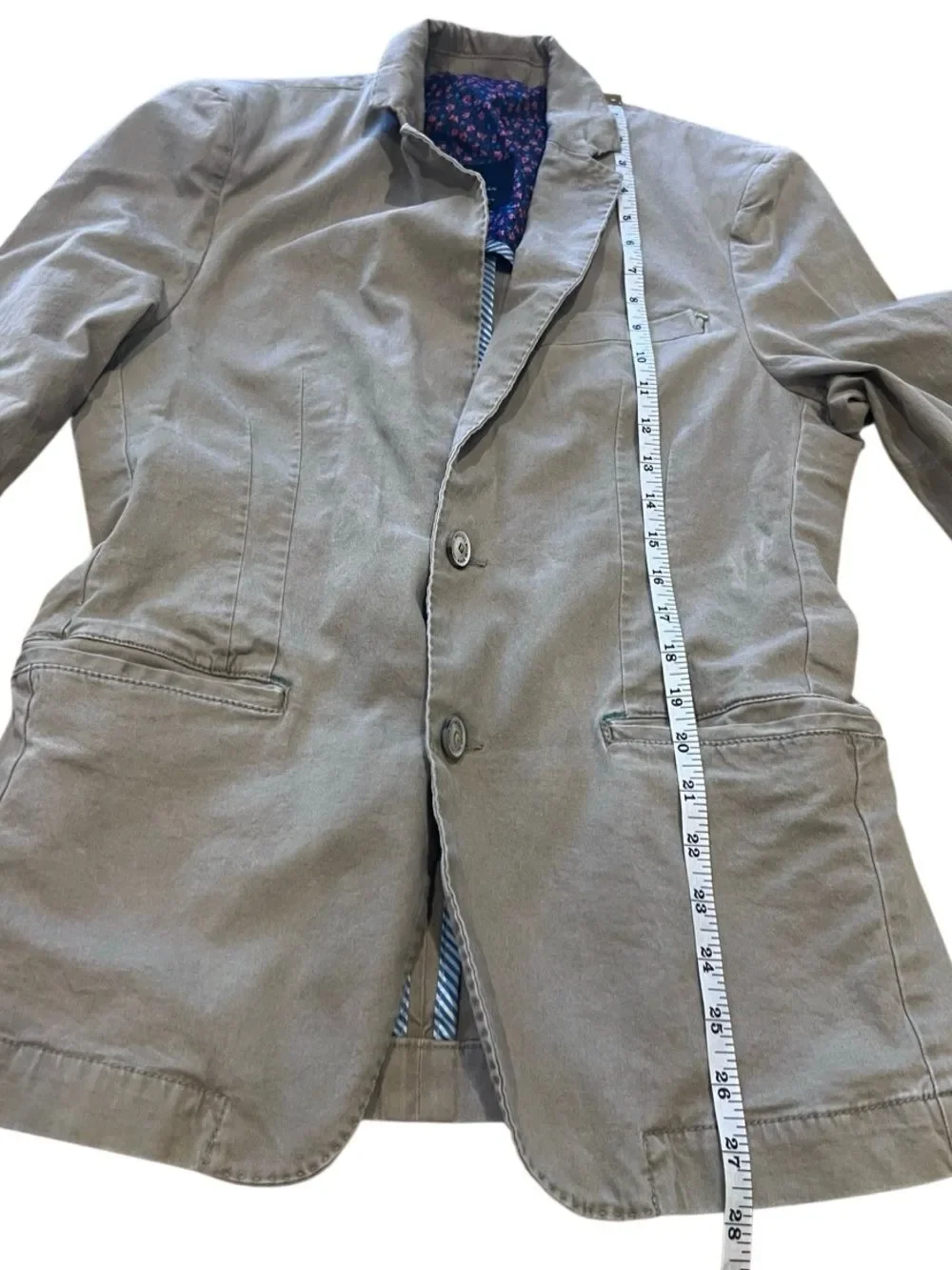 Zara Man Blazer Cotton Denim Tan Khaki Size Large